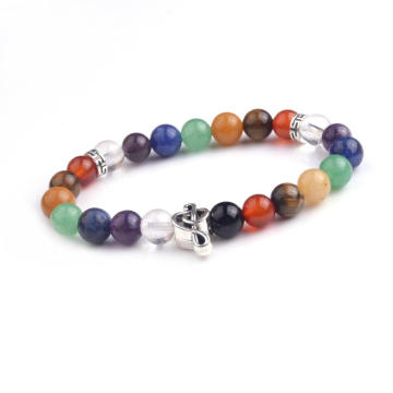 Wholesale 7 Chakra Stone Beads Men's Round Beads Bracelet with Music Symbols Bracelet